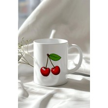 Mio Life Kiraz Desenli 330ML Baskılı Beyaz Seramik Kupa Bardak