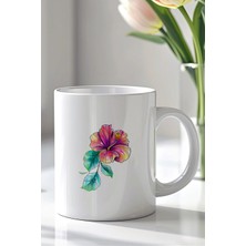 Mio Life Çiçek Desenli 330ML Baskılı Beyaz Seramik Kupa Bardak