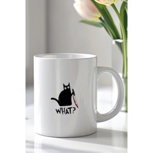 Mio Life Kara Kedi Figürlü 330ML Baskılı Beyaz Seramik Kupa Bardak