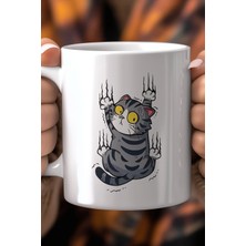 Mio Life Komik Kedi Figürlü 330ML Baskılı Beyaz Seramik Kupa Bardak