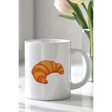 Mio Life Minimal Kruvasan Tasarımlı 330ML Baskılı Beyaz Seramik Kupa Bardak