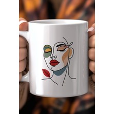 Mio Life Modern Line Art Kadın Figürlü 330ML Baskılı Beyaz Seramik Kupa Bardak