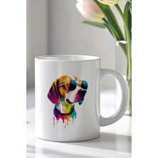 Mio Life Renkli Köpek Tasarımlı 330ML Baskılı Beyaz Seramik Kupa Bardak