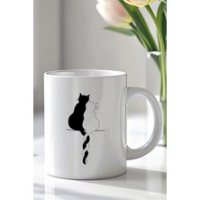 Mio Life Aşk Temalı Kedi Figürlü 330ML Baskılı Beyaz Seramik Kupa Bardak
