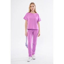 Ponçik Kadın Kabartma Baskılı Eşofman Takım 24015 Koyu Pembe