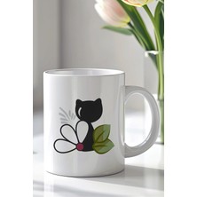 Mio Life Sevimli Kedi Desenli 330ML Baskılı Beyaz Seramik Kupa Bardak