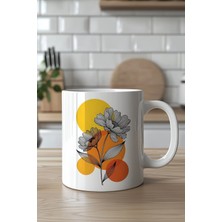 Mio Life Çiçek Desenli 330ML Baskılı Beyaz Seramik Kupa Bardak
