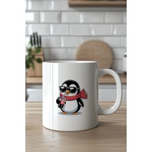 Mio Life Gözlüklü Penguen Desenli 330ML Baskılı Beyaz Seramik Kupa Bardak