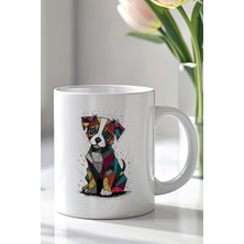Mio Life Geometrik Renkli Köpek Desenli 330ML Baskılı Beyaz Seramik Kupa Bardak