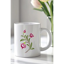 Mio Life Çiçek Desenli 330ML Baskılı Beyaz Seramik Kupa Bardak