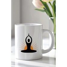 Mio Life Yoga Meditasyon Temalı 330ML Baskılı Beyaz Seramik Kupa Bardak