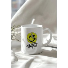 Mio Life Mutlu Emoji Tasarımlı 330ML Baskılı Beyaz Seramik Kupa Bardak