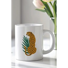 Mio Life Minimal Leopar Figürlü 330ML Baskılı Beyaz Seramik Kupa Bardak