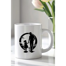 Mio Life Baba ve Kız El Ele Figürlü 330ML Baskılı Beyaz Seramik Kupa Bardak