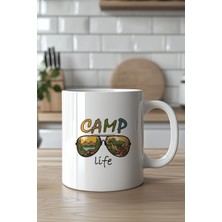 Mio Life Kamp Tasarımlı 330ML Baskılı Beyaz Seramik Kupa Bardak