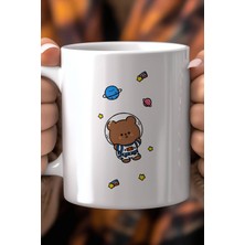 Mio Life Astronot Ayıcık Desenli 330ML Baskılı Beyaz Seramik Kupa Bardak