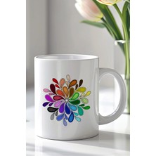 Mio Life Renkli Mandala Çiçek Desenli 330ML Baskılı Beyaz Seramik Kupa Bardak
