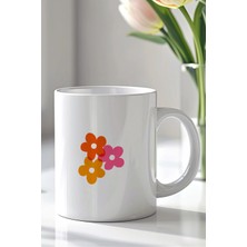 Mio Life Minimal Renkli Çiçek Desenli 330ML Baskılı Beyaz Seramik Kupa Bardak