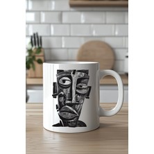 Mio Life Estetik Kübist Sanat Desenli 330ML Baskılı Beyaz Seramik Kupa Bardak