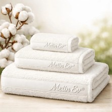 Metinev Metin Ev® %100 Pamuk 3’lü Havlu Seti – Banyo + Yüz + El Havlusu – Yumuşak & Yüksek Emicilik