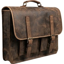 Huggy Craft Mihmander Hakiki Deri Laptop ve Evrak Çantası - El Yapımı Vintage Postacı Çantası