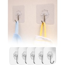 Savory Home 5'li Şeffaf Nano Yapışkanlı Kanca Güçlü Duvar Askısı Banyo Mutfak Kapı Askılık Seti 6 cm