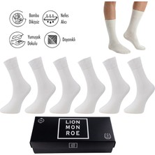 Lion Monroe Saf Bambu Erkek Soket Uzun Düz Kırık Beyaz Çorap Dikişsiz Premium Kutulu 6'lı L5952AZNB