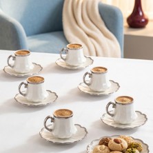 Porsima Perotti 1301040075-1 Cihangir 6 Kişilik Porselen Gümüş Yaldızlı Fincan Seti 12 Parça Türk Kahvesi Fincanı TAKIMI-90ML