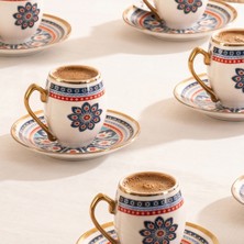 Porsima Perotti 1301040105 Cihangir 6 Kişilik Porselen Altın Yaldızlı Fincan Seti 12 Parça Türk Kahvesi Fincanı TAKIMI-90ML