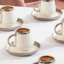 Porsima Perotti 1301040069-1 Cihangir 6 Kişilik Porselen Gümüş Yaldızlı Fincan Seti 12 Parça Türk Kahvesi Fincanı TAKIMI-100ML