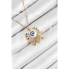Avensyy 316L Çelik Zirkon Taşlı Nazar Model Gold Renk Kadın Kolye