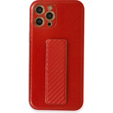 Eco Port Apple Iphone 12 Pro Kılıf Coco Karbon Standlı Kapak - Kırmızı