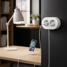 My Best Store Beyaz Çift Girişli Topraklı Sıva Üstü Elektrik Prizi, Modern Tasarım