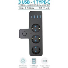 Light Nova 3'lü Akım Korumalı Priz Çoğaltıcı 2500W / 3xusb 2.4A / Pd Hızlı Şarj 1xtype-C