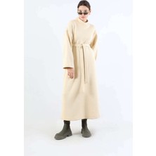 Zülays Önü Dikişli Oversize Elbise Krem