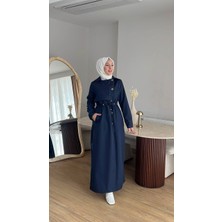 Esra Butik Şık Kesim Astarlı Trençkot – Kendi Kumaşından Kemerli Tesettür Model