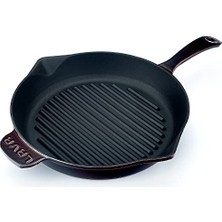 Esranın Dünyası Lava Premium Serisi - Döküm Izgara Tavası, Yuvarlak, 28 Cm, Yekpare Saplı, Emaye, Majolik Mor