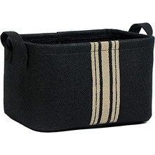 Esranın Dünyası Ocean Home Textile Siyah Renk Çizgili Jüt Sepet 30 x 21 x 18 cm