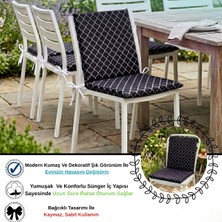 Bhomes Concept 40X40 cm Siyah Arkalıklı Sandalye Minderi Pamuk Polyester Kumaş Ipli Sırtlı Mutfak ve Bahçe Minderi