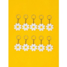 Tilekey Seramik 10’lu Papatya Anahtarlık Seti – 3D Baskı Estetik Daisy Anahtarlık – Çanta Süsü & Hediyelik Dekoratif Anahtarlık