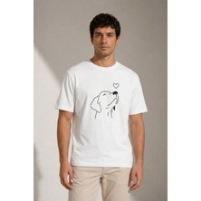 Beruflic Erkek Köpek Figürlü Minimal Baskılı Tişört Kısa Kol Yazlık Tshirt