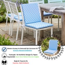 Bhomes Concept 40X40 cm Mavi Arkalıklı Sandalye Minderi Pamuk Polyester Kumaş Ipli Sırtlı Mutfak ve Bahçe Minderi