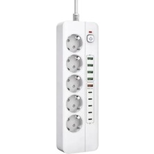 Die Grup Akım Korumalı 5'li Priz, 5x Usb-A ve 5x Type-C, 2 Metre Kablo Uzunluğu