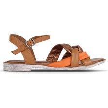 Bueno Shoes Taba Turuncu Deri Kadın Düz Sandalet