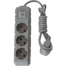 Die Grup 3'lü Anahtarlı Topraklı Priz, 2 Metre, 16A, 250V, Gri