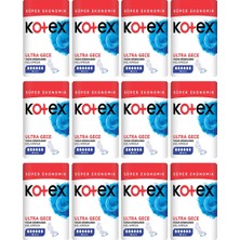 Kotex Ultra Gece 16'lı x 12 Paket Sızıntı Önleyici Teknoloji ile Gece Kullanım için Konfor