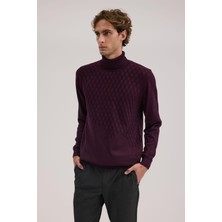 Jakamen Mor Slim Fit Desenli Tam Balıkçı Yaka Triko