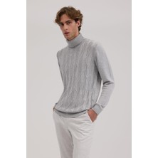 Jakamen Gri Slim Fit Desenli Tam Balıkçı Yaka Triko