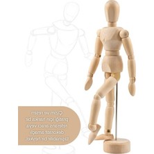 Esranın Dünyası Ahşap Çizim Mankeni, Mafsallı Insan Figürü Modeli, Tabanlı Eskiz Yardımcısı, 30 cm