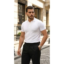 Gökyüzü Moda Erkek Düğme Yakalı Kısa Kollu Pamuk Triko Tişört